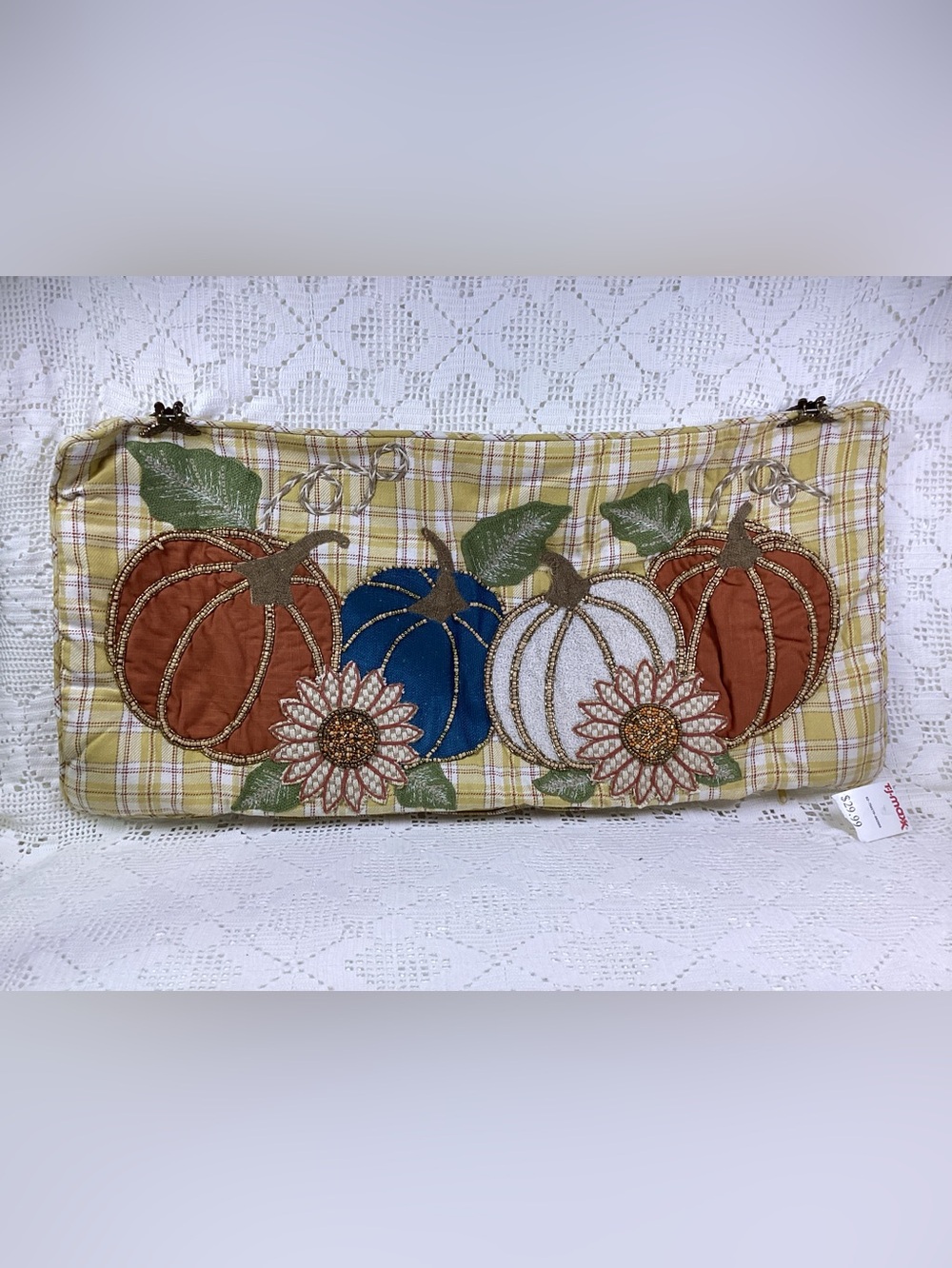 Autumn Pumpkin Pillow Case with Zipper - Yellow Plaid